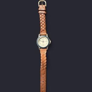 Eddie Bauer Braided Brown Leather Strap Watch with Cream Dial